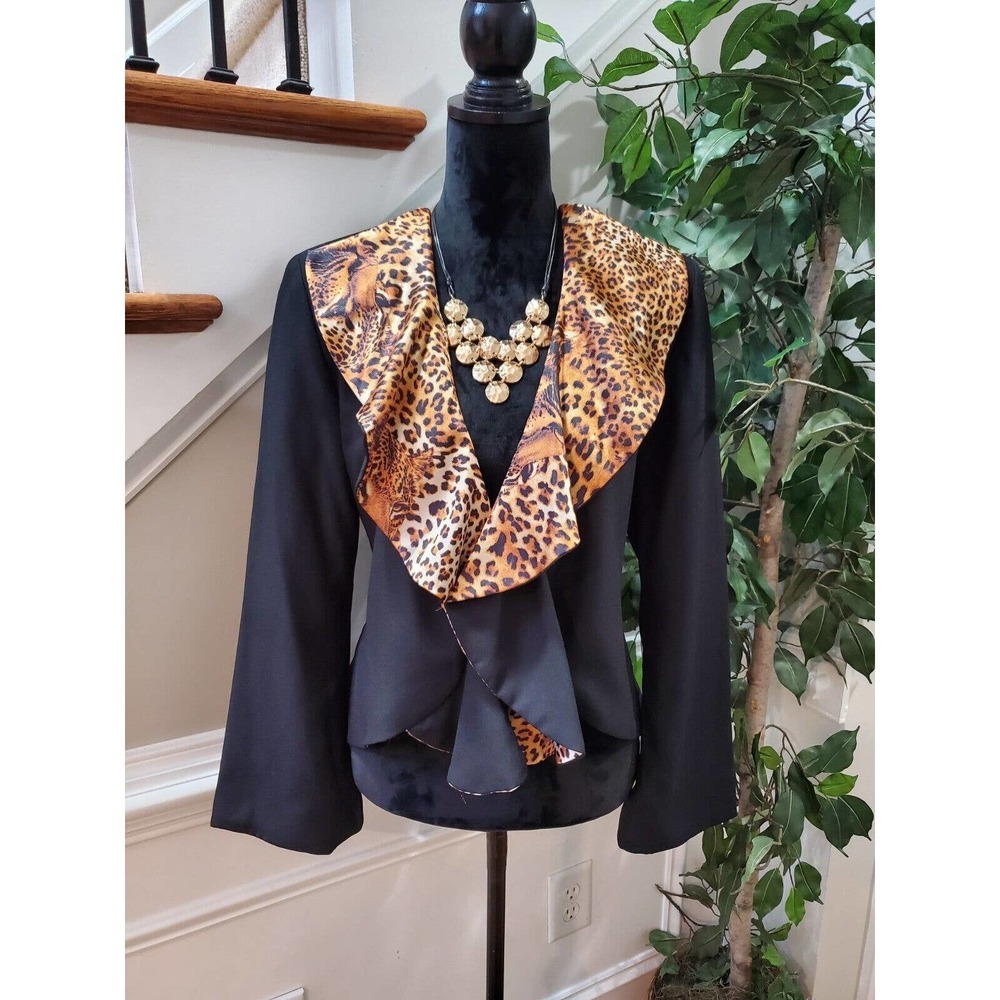Essence Women Multicolor Polyester Long Sleeve Open Front Ruffle Blazer 10